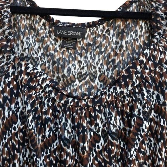 Lane Bryant Peasant‎ Tribal Zigzag Scoop Neck 3/4 Puff Sleeve Top Brown Sz 26/28 - Picture 5 of 12
